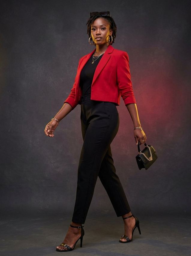 Women's Crimson Chic Cropped Blazer & Trouser Set