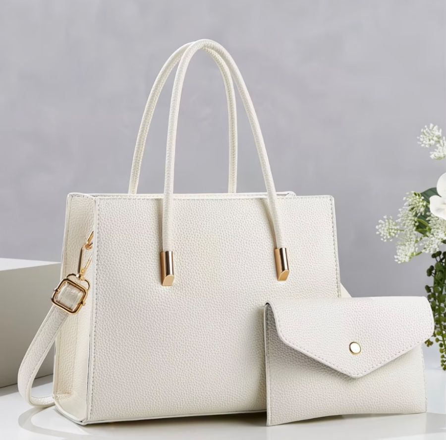 Soft Leather Litchi-Grain Tote Bag – Two-Piece Mother-and-Daughter Bag S