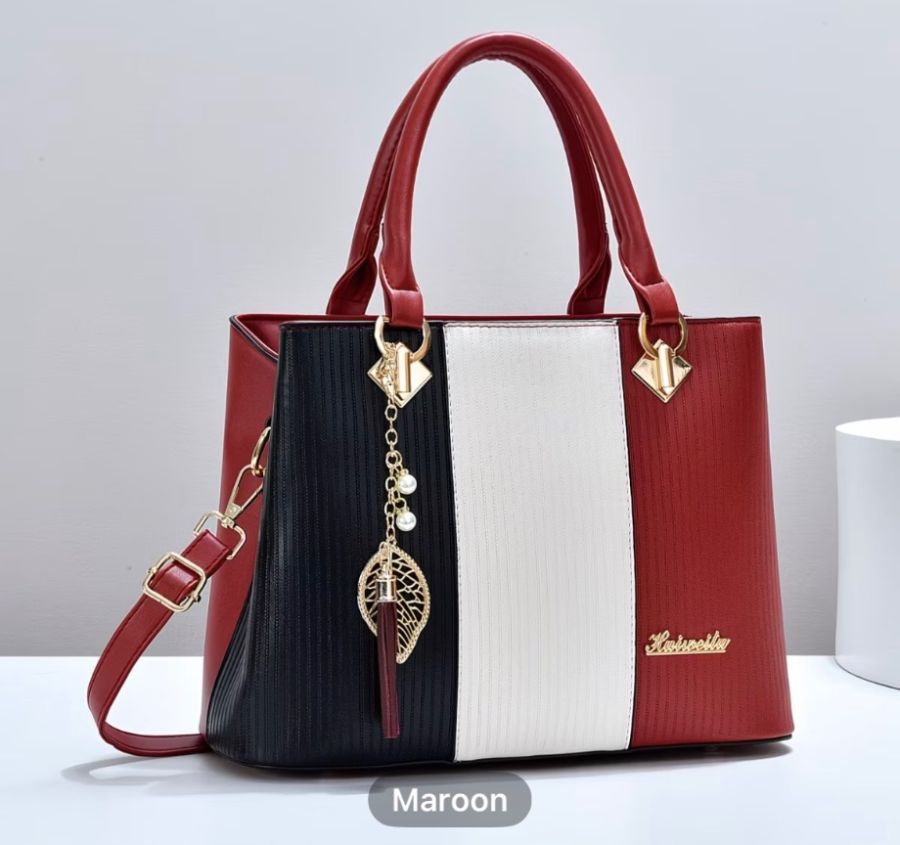 Color-blocked women's bag - Fashionable trendy PU leather handbag,