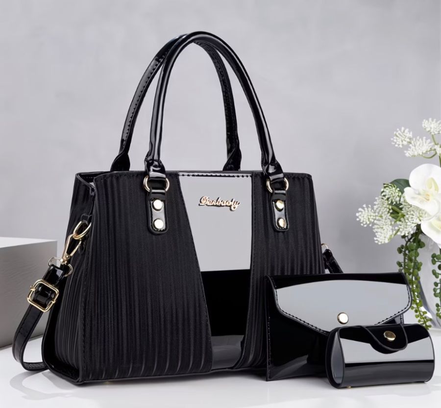 Stylish and Fashionable Commuter Women's Handbag - Large Capacity, Versatile 3-Piece Set with Crocodile Texture Finish