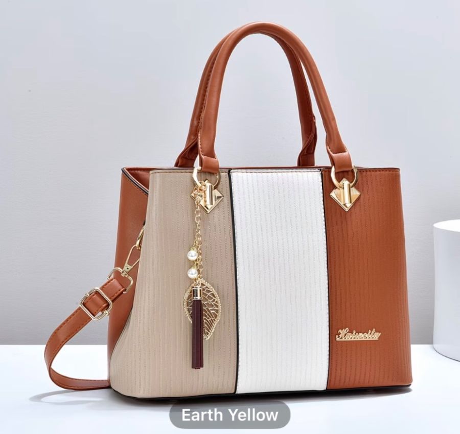 Color-blocked women's bag - Fashionable trendy PU leather handbag,