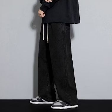 Black Jeans Spring High Street Trousers Men's Trendy Trend Loose Wide-Legged Straight Draped