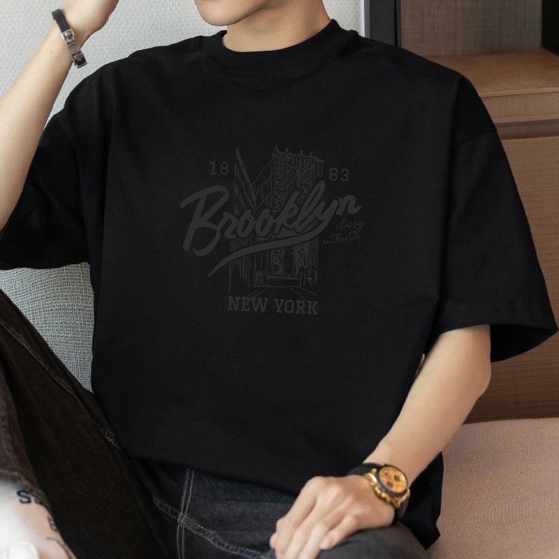 Heavy Cotton T-Shirt Men's Short-Sleeved Summer Trendy Loose Round Neck Tops American