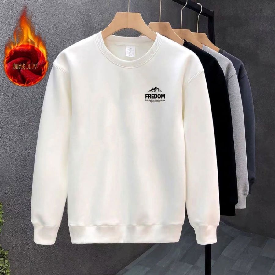 Fall Winter Men's Sweatshirt Round Neck Fleece Warm Trendy Print Casual Loose Long