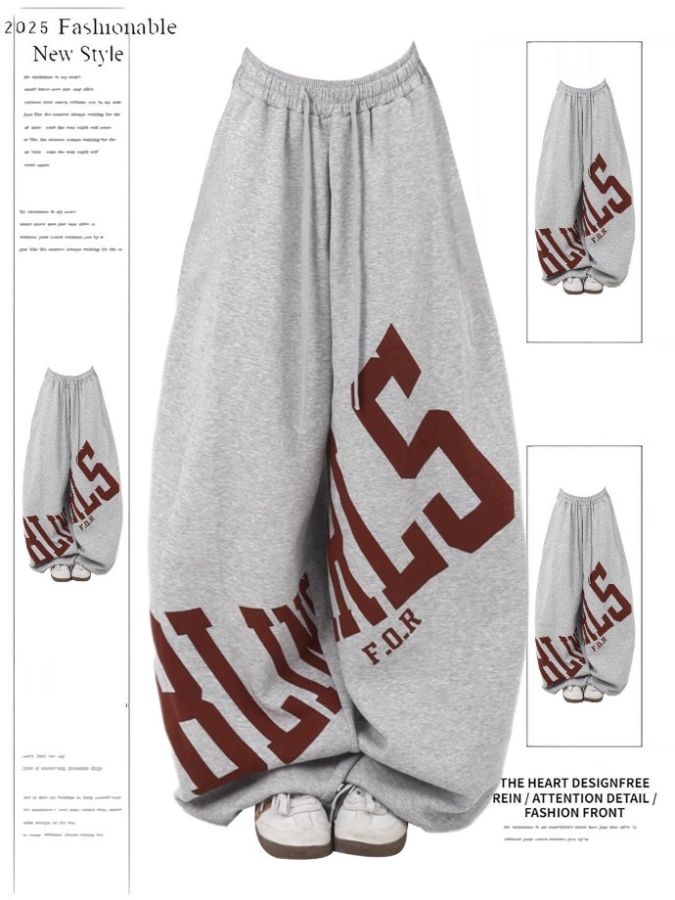 Spring and Autumn New Letter Printed Casual Pants Women High Waist Elastic