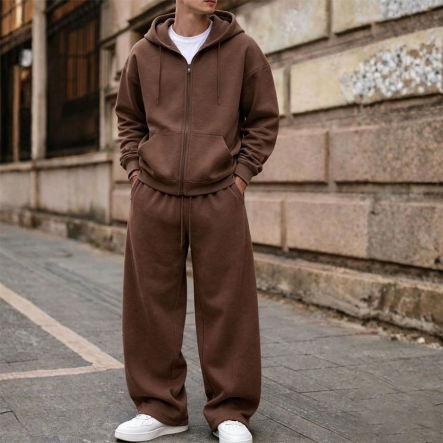 Retro Solid Color Velvet Trend Trendy Autumn and Winter Loose Hooded Zipper Sweatshirt